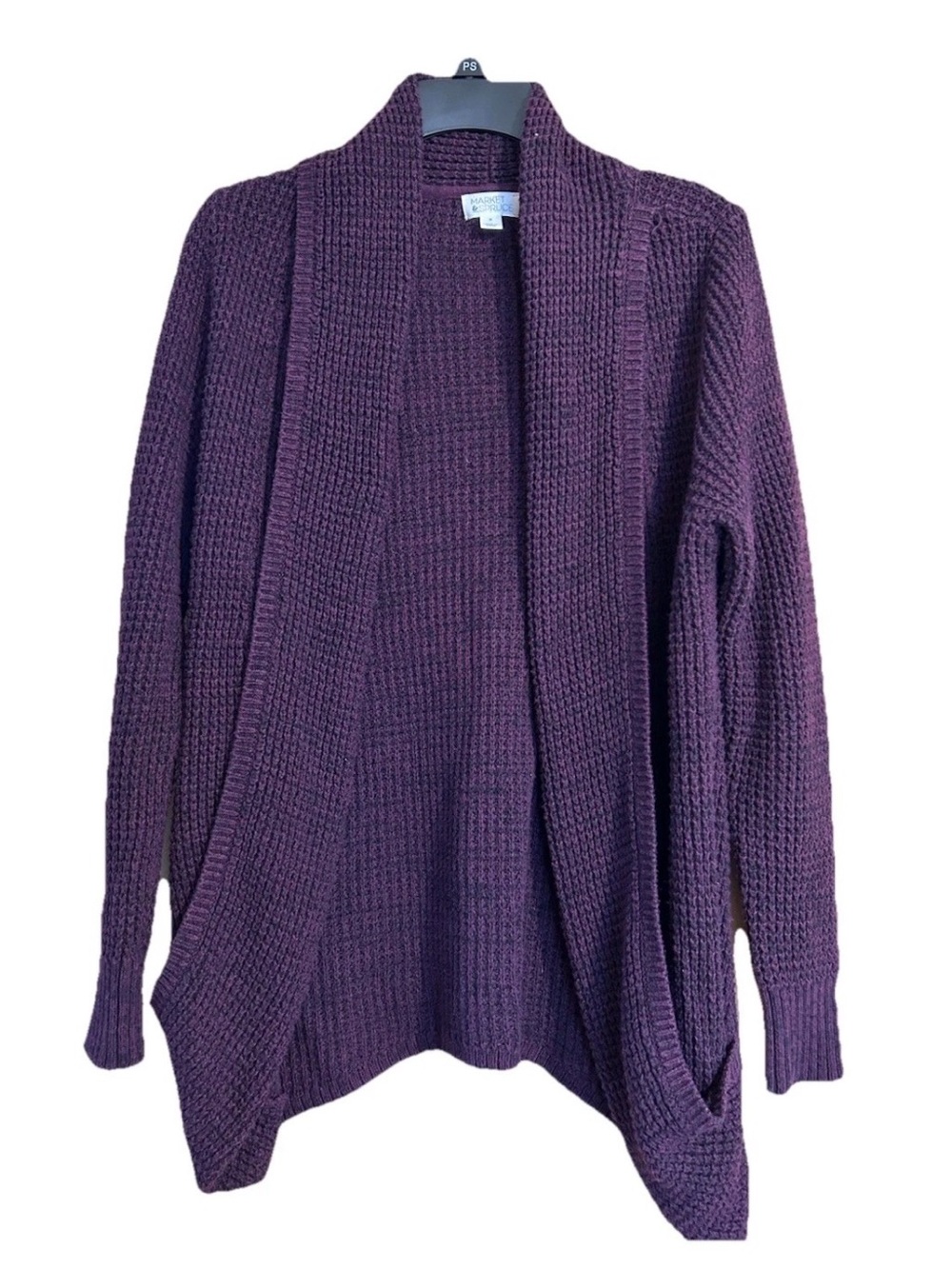 Market & Spruce purple cotton wool blend cardigan waffle knit Medium NWOT